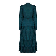1970er Caroline Charles Gestreiftes Ensemble aus Bluse und Rock aus Baumwolle