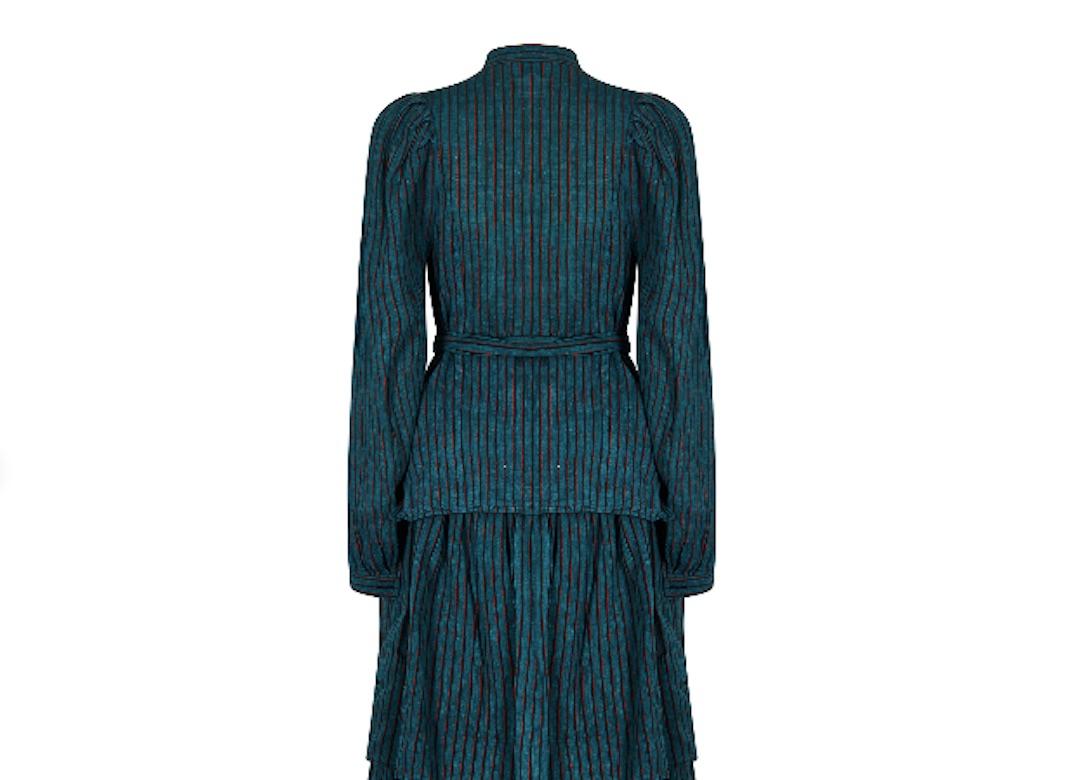 Caroline Charles - Ensemble chemisier et jupe à rayures en coton des années 1970 Pour femmes en vente