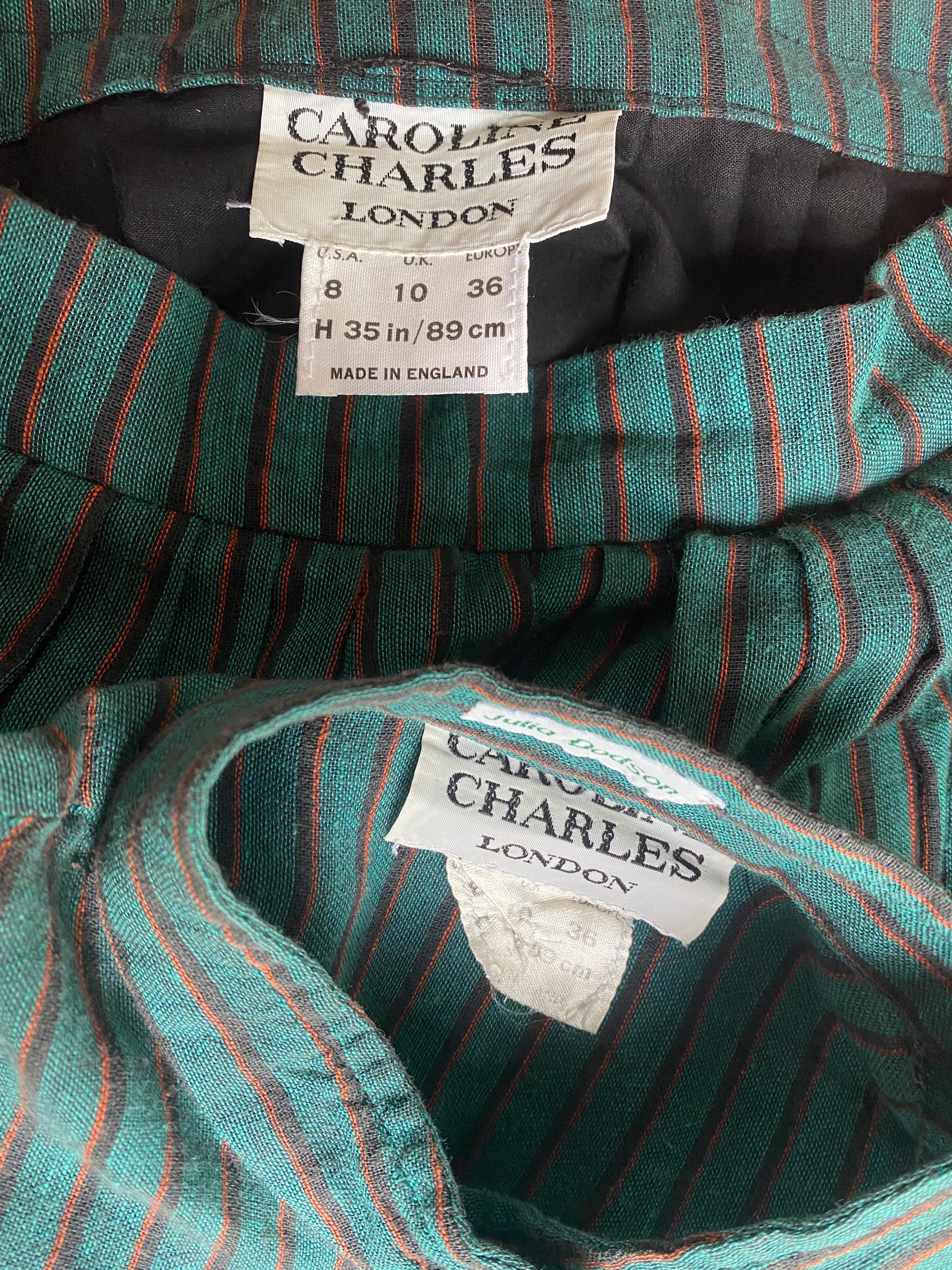 Caroline Charles - Ensemble chemisier et jupe à rayures en coton des années 1970 en vente 2