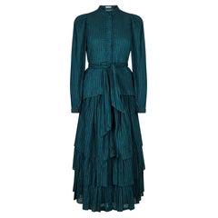 Ensemble di camicetta e gonna a righe in cotone Caroline Charles degli anni '70