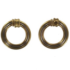 1970s Cartier 18 Karat Tri-Color Gold Large Circle Vintage Earrings