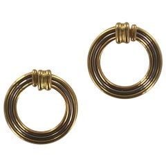 1970s Cartier 18 Karat Tri-Color Gold Large Circle Vintage Earrings