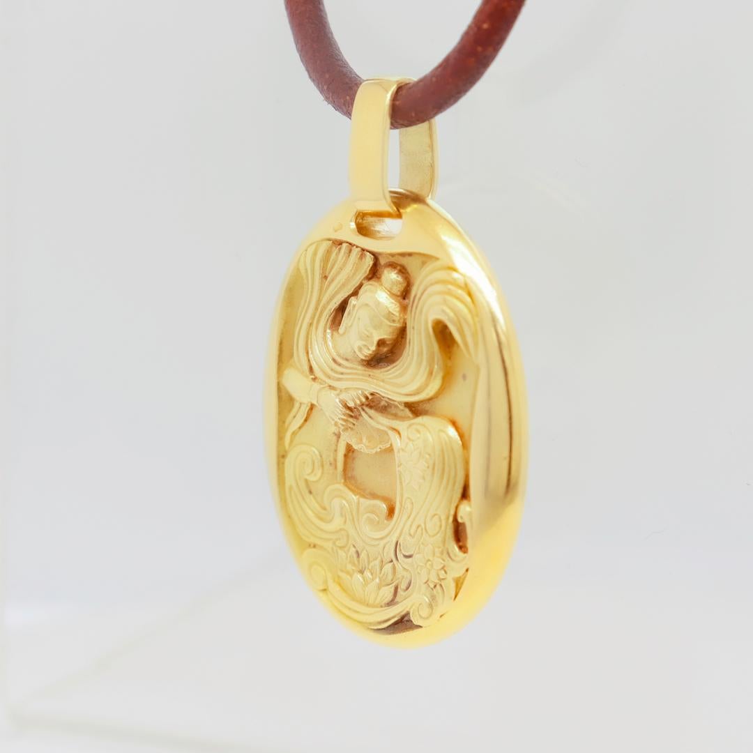 Modern 1970's Cartier 18k Gold Aquarius Zodiac Pendant by Georges L'Enfant