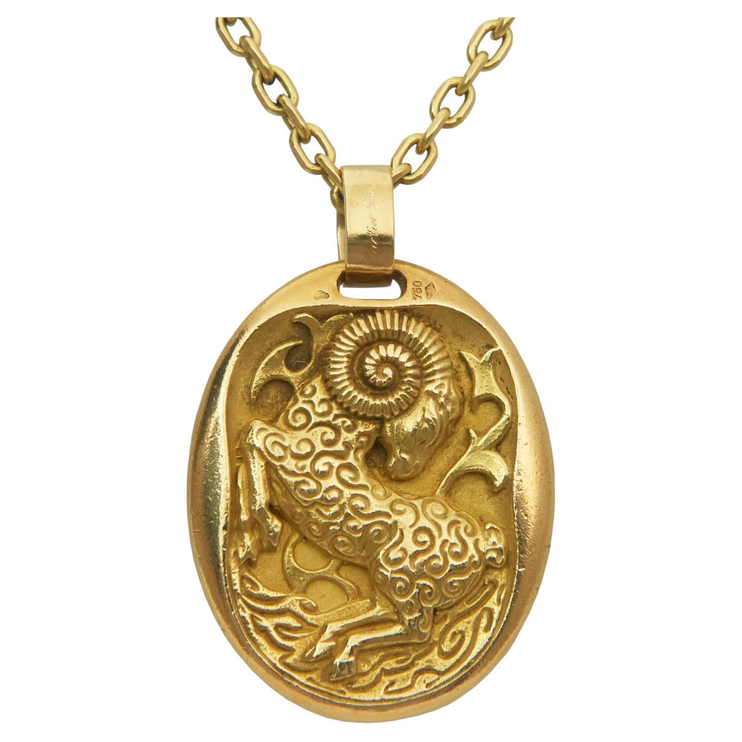 Georges Lenfant for Cartier Yellow Gold Aries Zodiac Pendant 1970s For Sale