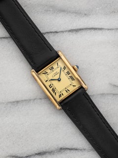 1970s Cartier Must de Tank 590005 Vermeil Limón Esfera Romana Cuarzo 23mm