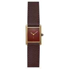 1970s Cartier Must Tank Vermeil Burgundy Spidered Dial Quartz 23mm
