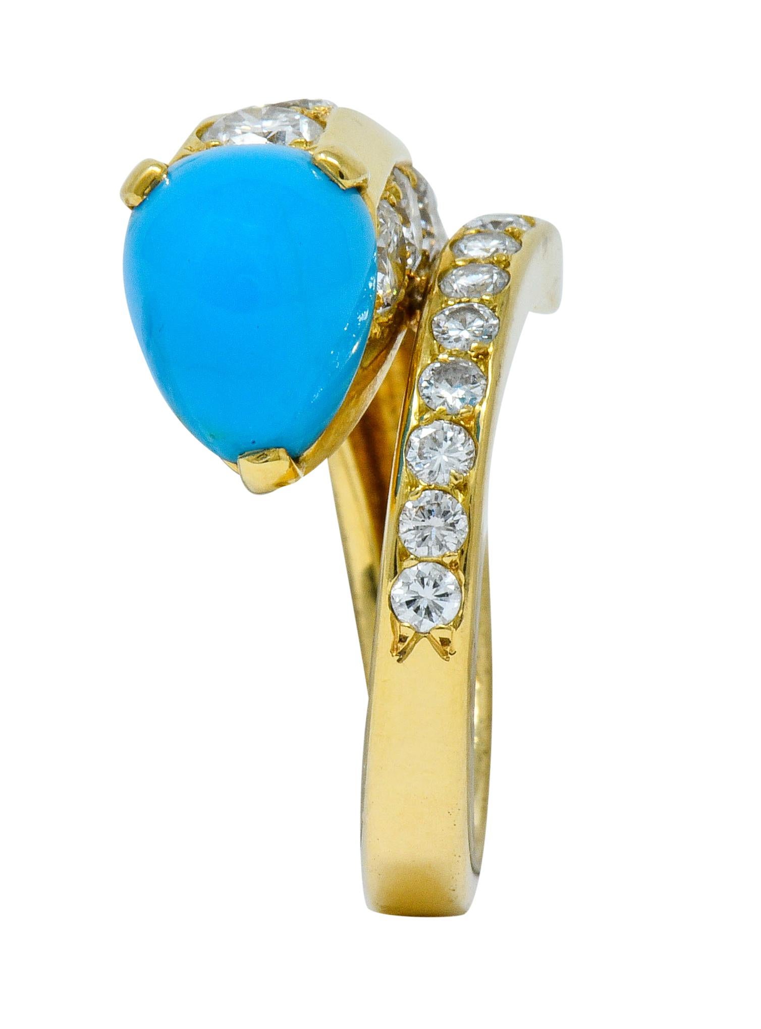 1970s Cartier Paris Diamond Turquoise 18 Karat Gold Bypass Ring, circa 1970s 5