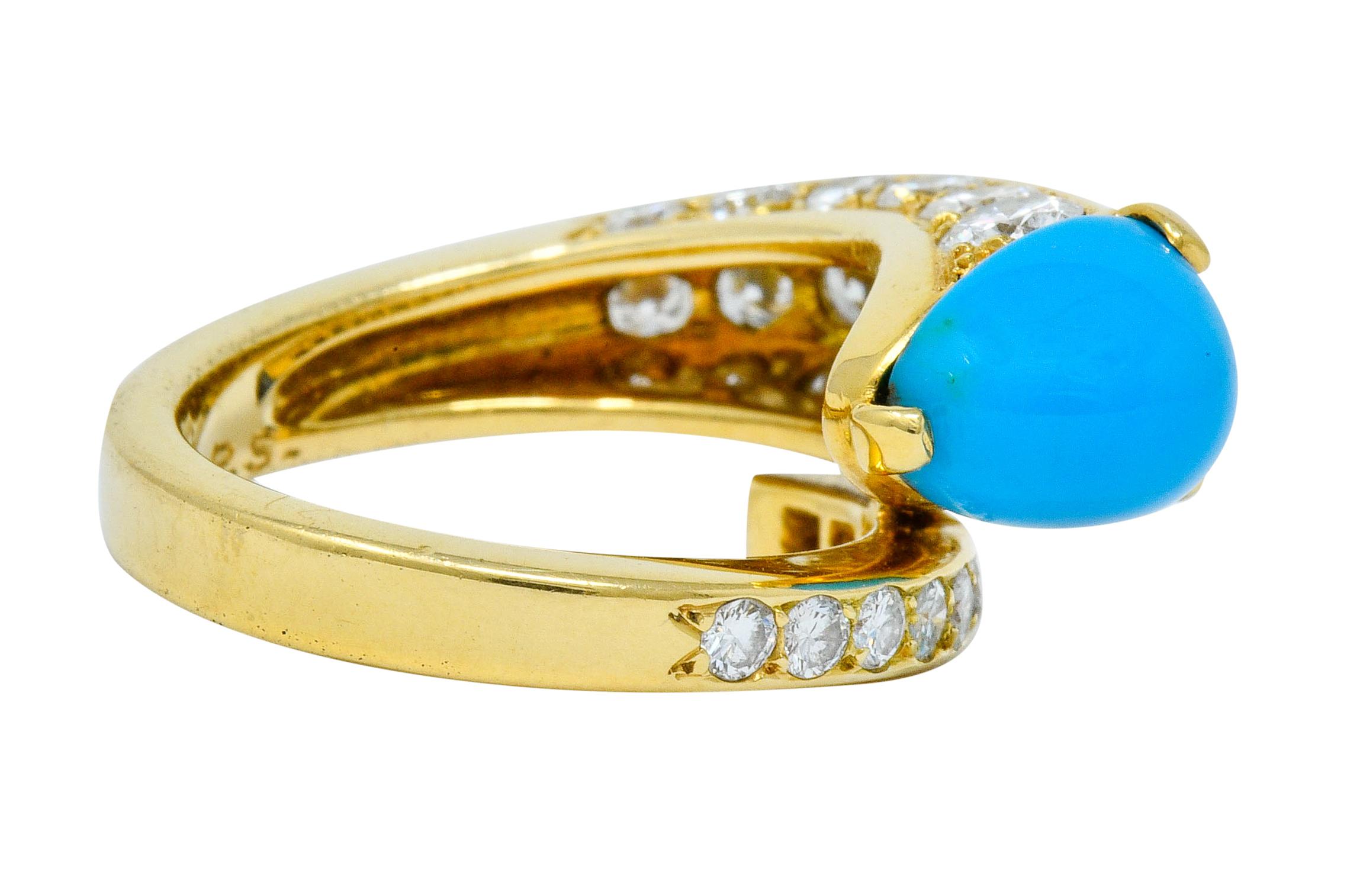 Contemporary 1970s Cartier Paris Diamond Turquoise 18 Karat Gold Bypass Ring, circa 1970s