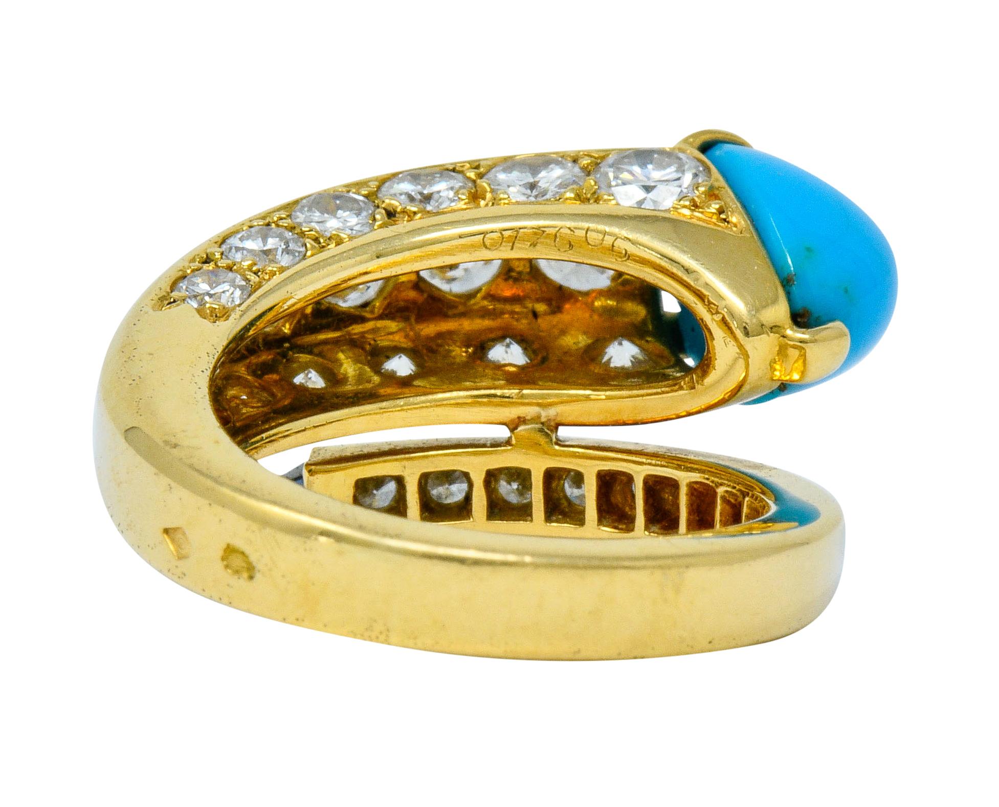 Pear Cut 1970s Cartier Paris Diamond Turquoise 18 Karat Gold Bypass Ring, circa 1970s