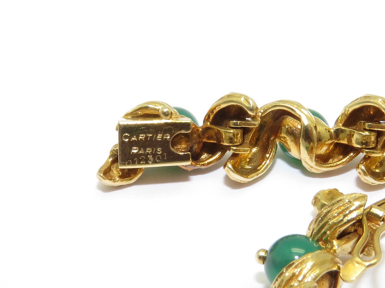 1970s Cartier Paris Green Agate Link Bracelet In Good Condition In Beziers, FR