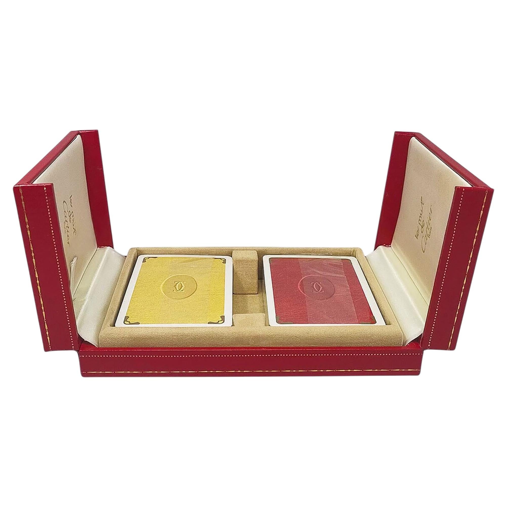 1970s Cartier Playing Cards Box, Red Leather, Silk Lined, France