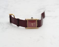 1970s Cartier Tank Vermeil Wristwatch with Maroon Dial