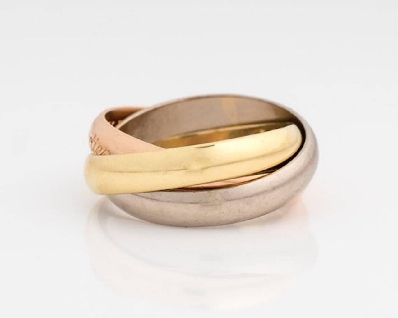 Modern 1970s Cartier Trinity Band Ring in 18 Karat Rose, White and Yellow Gold For Sale
