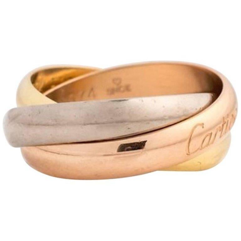 1970s Cartier Trinity Band Ring in 18 Karat Rose, White and Yellow Gold In Good Condition For Sale In Atlanta, GA