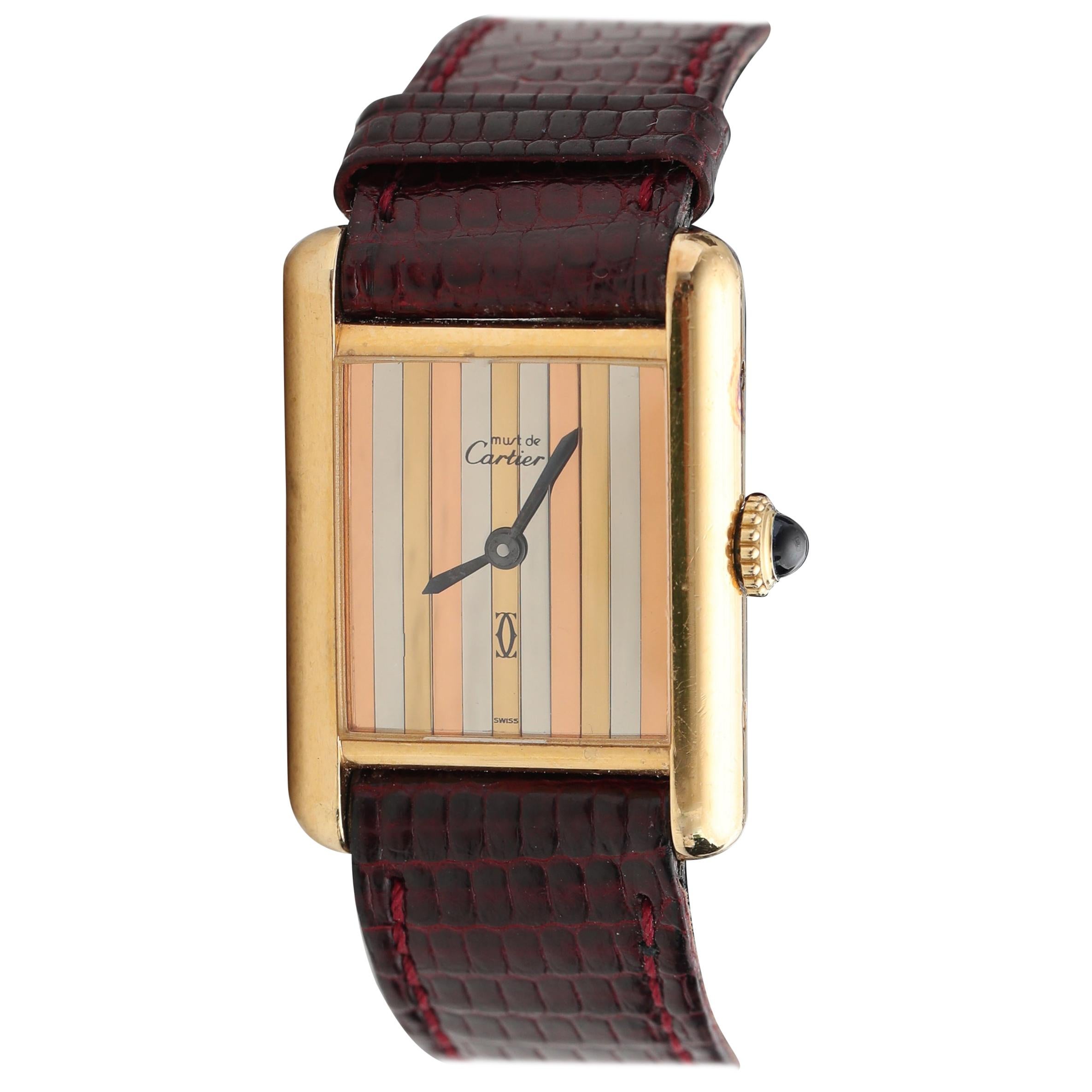 1970s Cartier Vermeil Tank with Tricolored Gold Dial