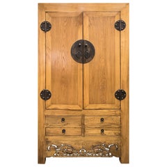 1970

s geschnitzt Ulme Holz Chinesisch Kleiderschrank