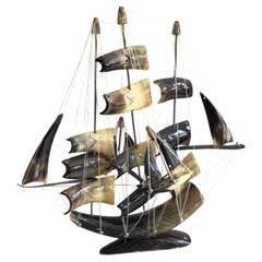 1970s Carved Horn Sailing Ship