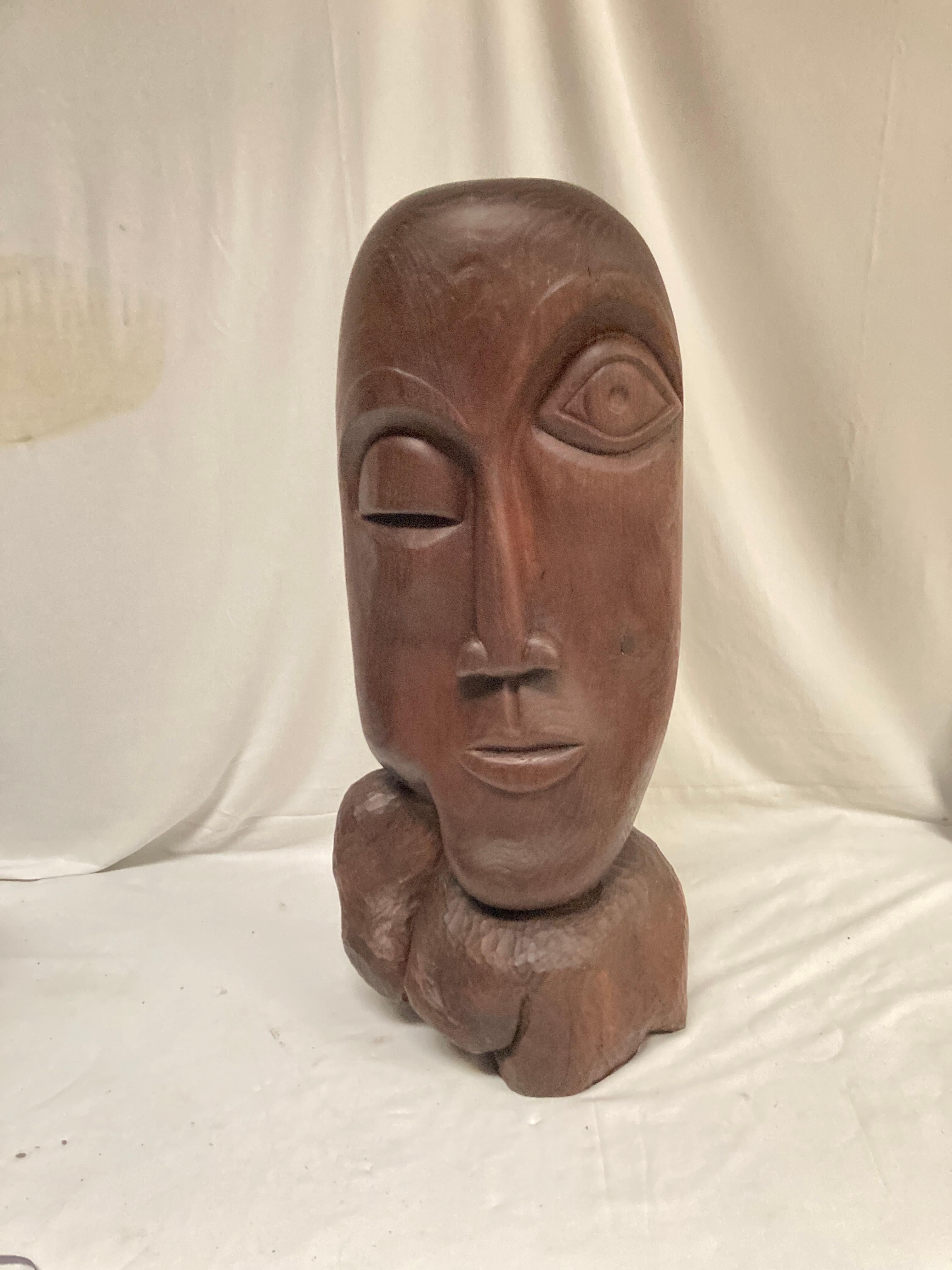 Escultura facial de roble tallado de 1970 en Bueno estado para la venta en Bois-Colombes, FR
