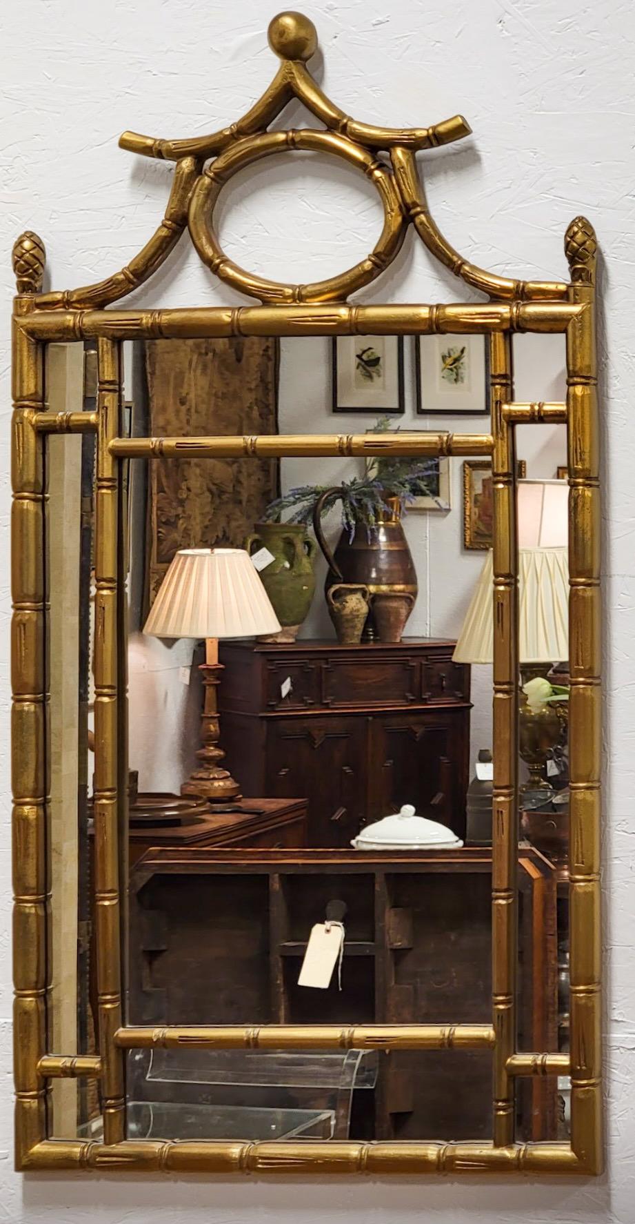 1970s Carved Regency Style Giltwood Italian Faux Bamboo Mirror In Good Condition In Kennesaw, GA