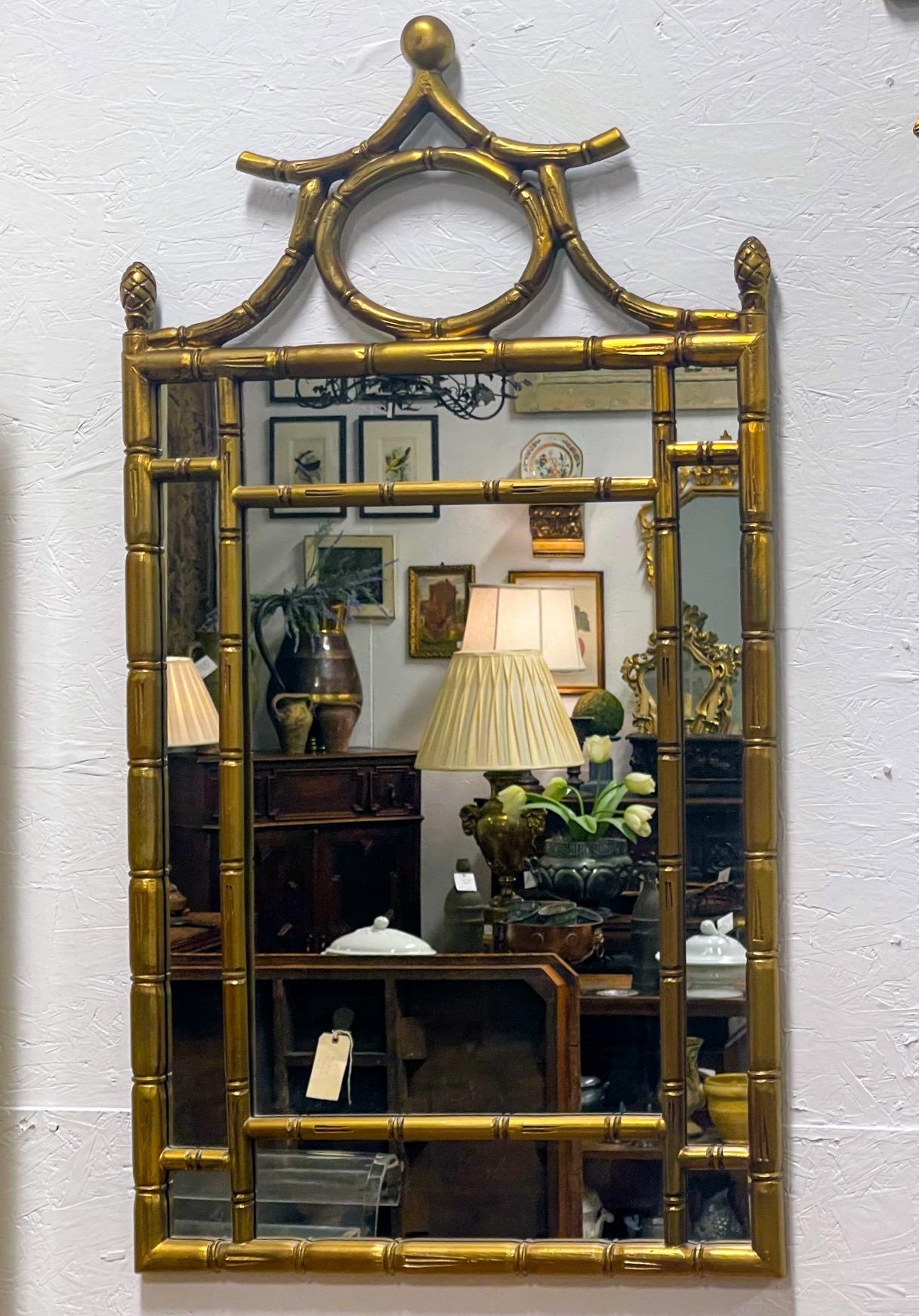 Late 20th Century 1970s Carved Regency Style Giltwood Italian Faux Bamboo Mirror