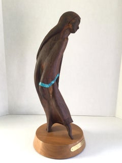 1970s Carved Rosewood Sculpture of Native American Woman on Revolving Base