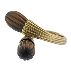 1970s Carved Tiger's Eye Gold Bypass Ring
