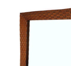 1970s Carved Walnut Lattice Basket Weave Pattern Large Rectangle Wall Mirror