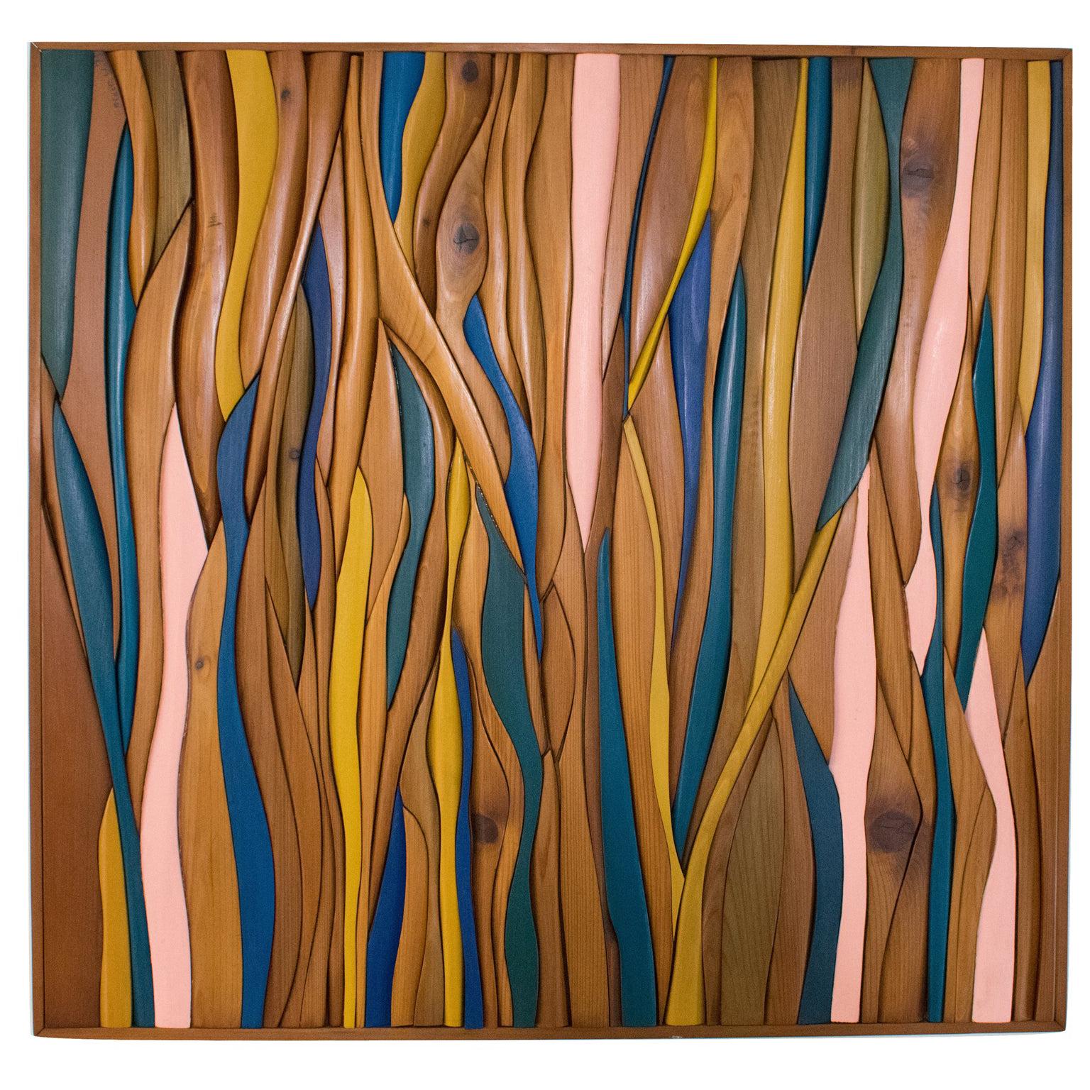 1970s Carved Wood Abstract Mosaic Wall Sculpture Panel by Blair York