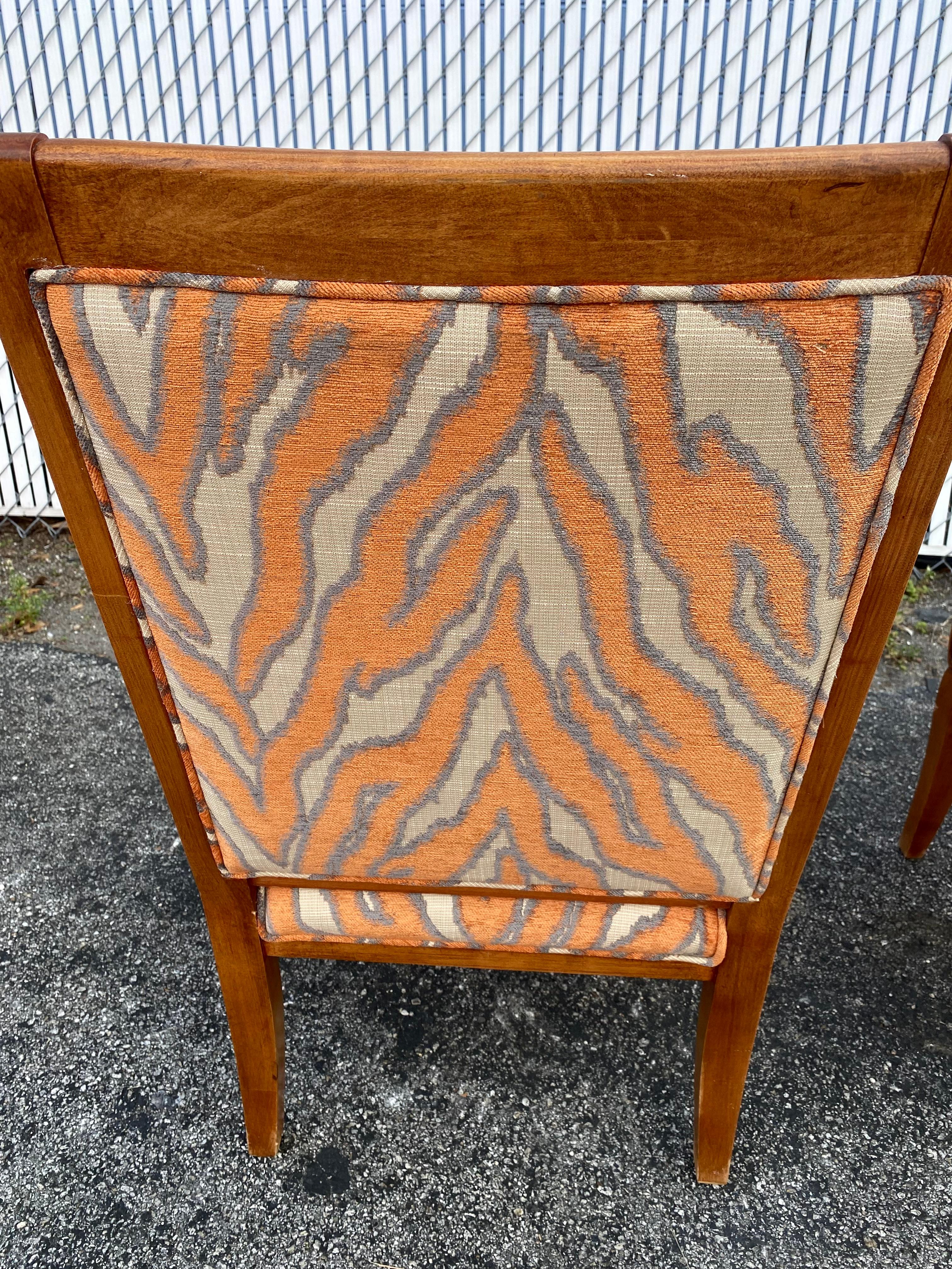 1970s Carved Wood Gold Fish Zebra Bentwood Chairs and Ottoman, Set of 3 For Sale 10