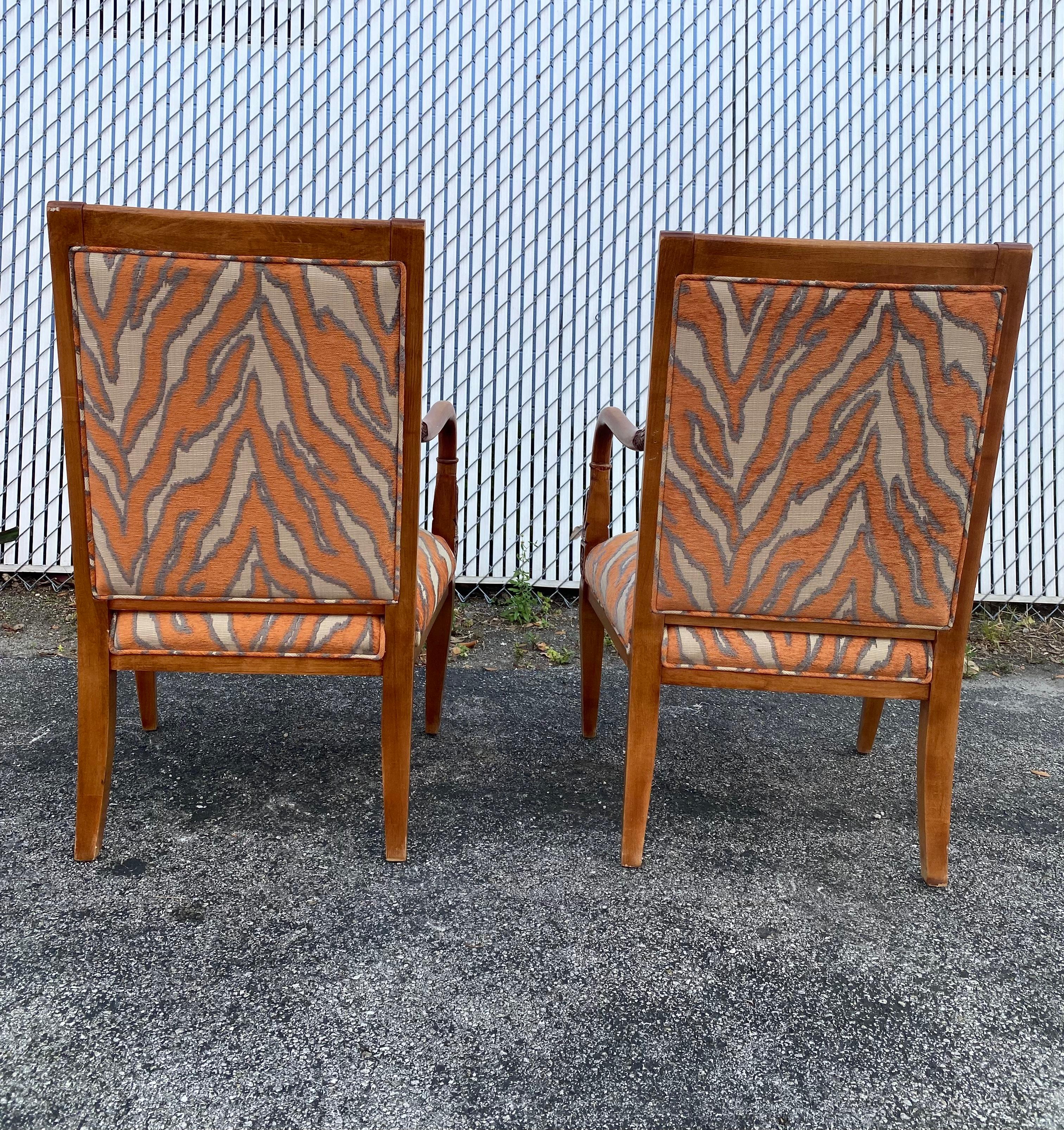 1970s Carved Wood Gold Fish Zebra Bentwood Chairs and Ottoman, Set of 3 For Sale 2