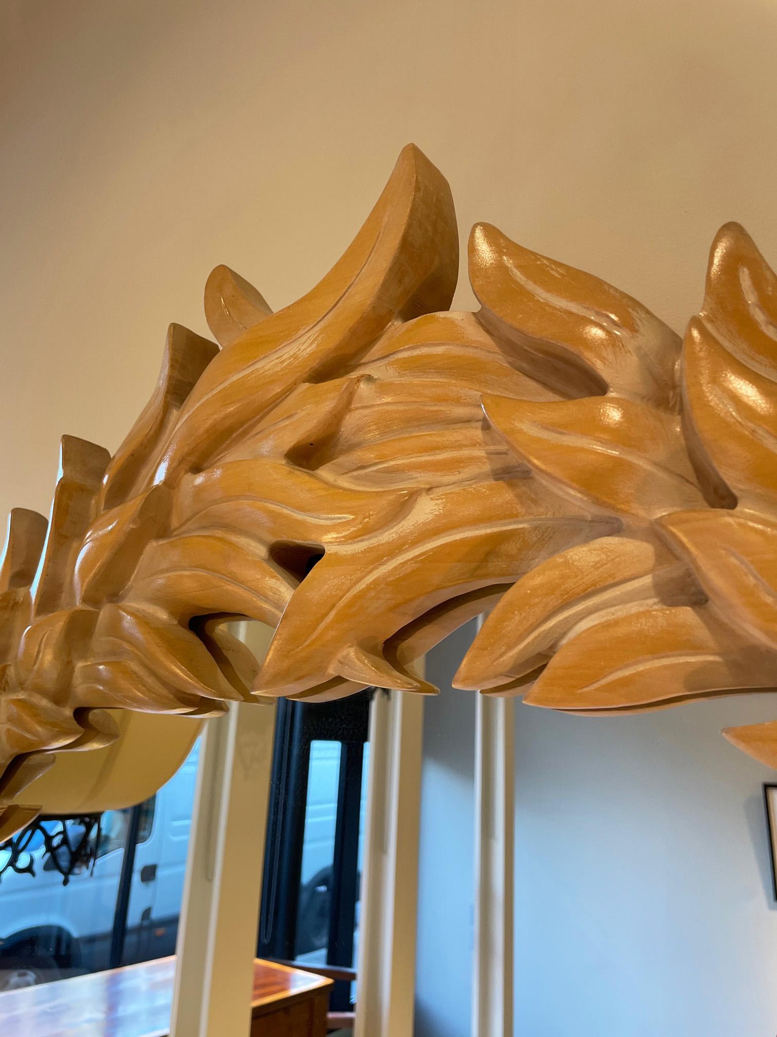 1970s Carved Wood Palm Leaf Mirror In Good Condition In London, GB