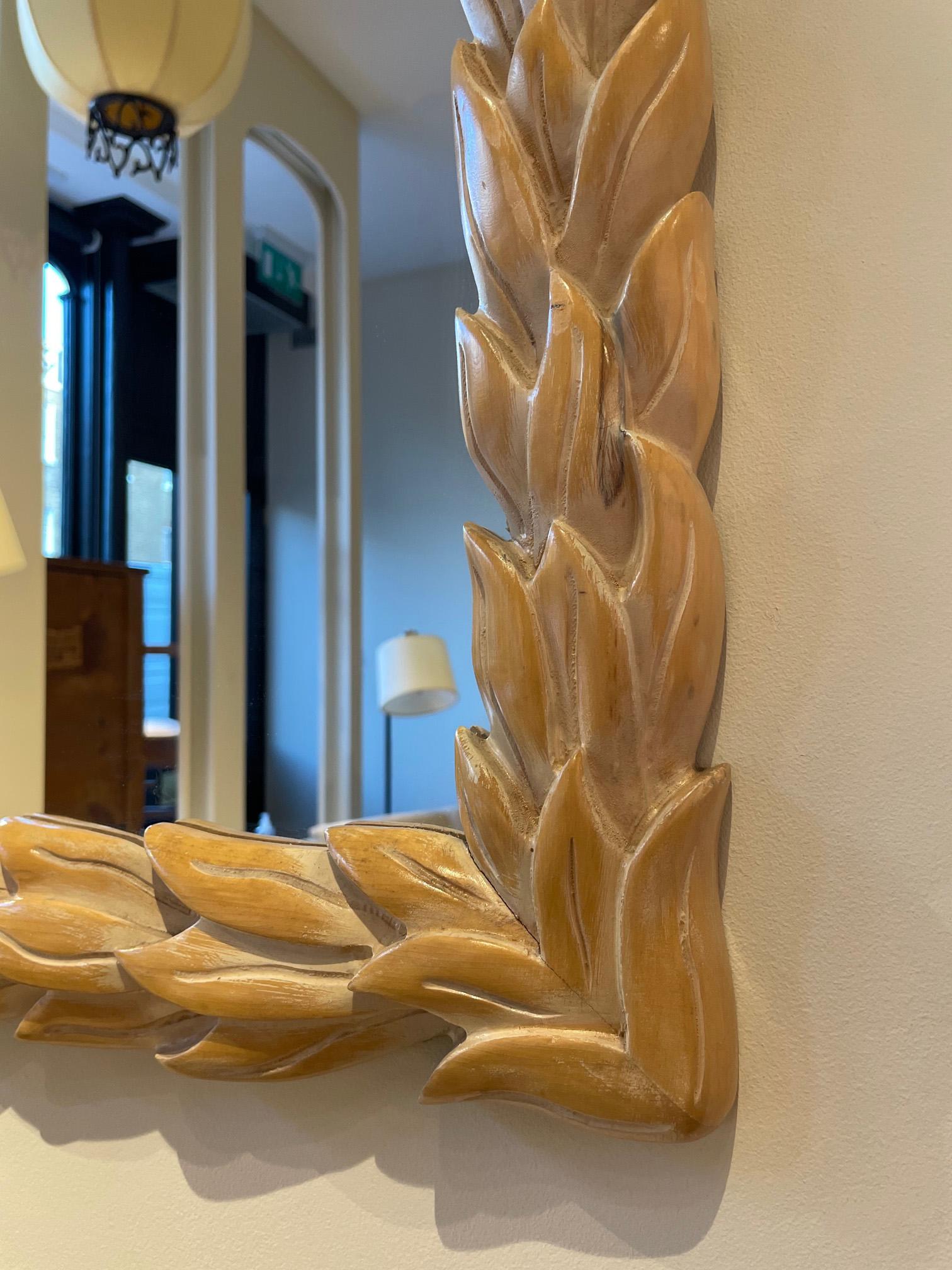 20th Century 1970s Carved Wood Palm Leaf Mirror