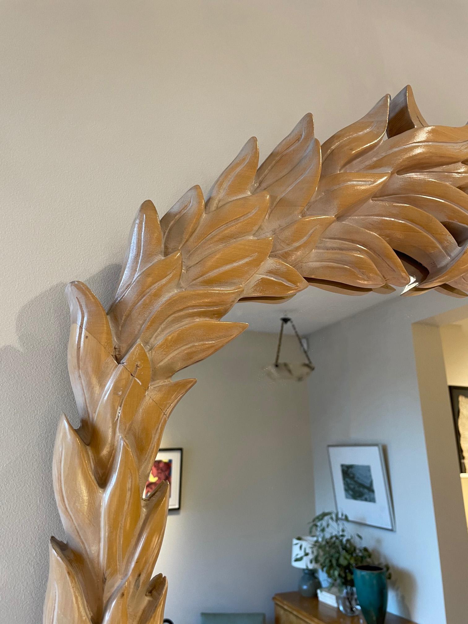 Beech 1970s Carved Wood Palm Leaf Mirror