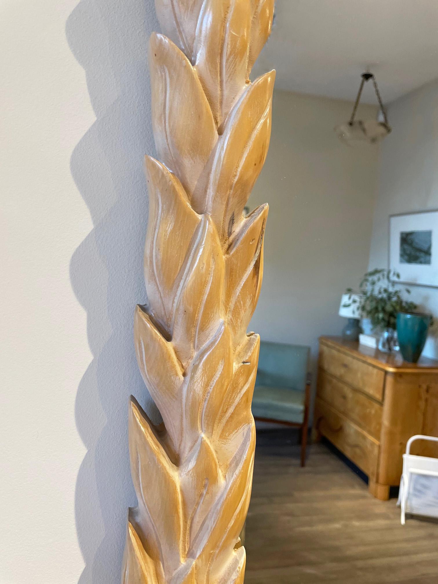 1970s Carved Wood Palm Leaf Mirror 1
