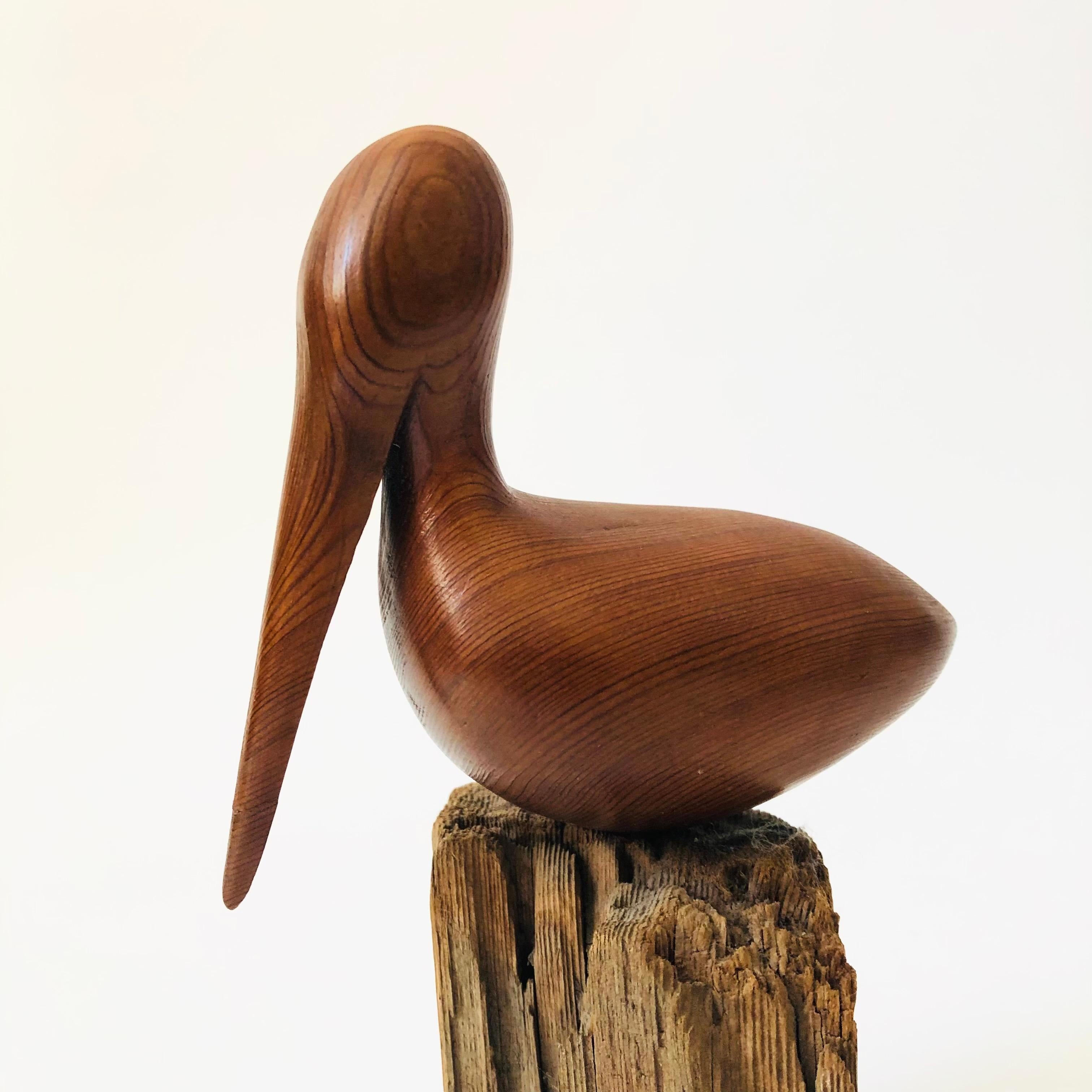 Mid-Century Modern 1970s Carved Wood Pelican For Sale