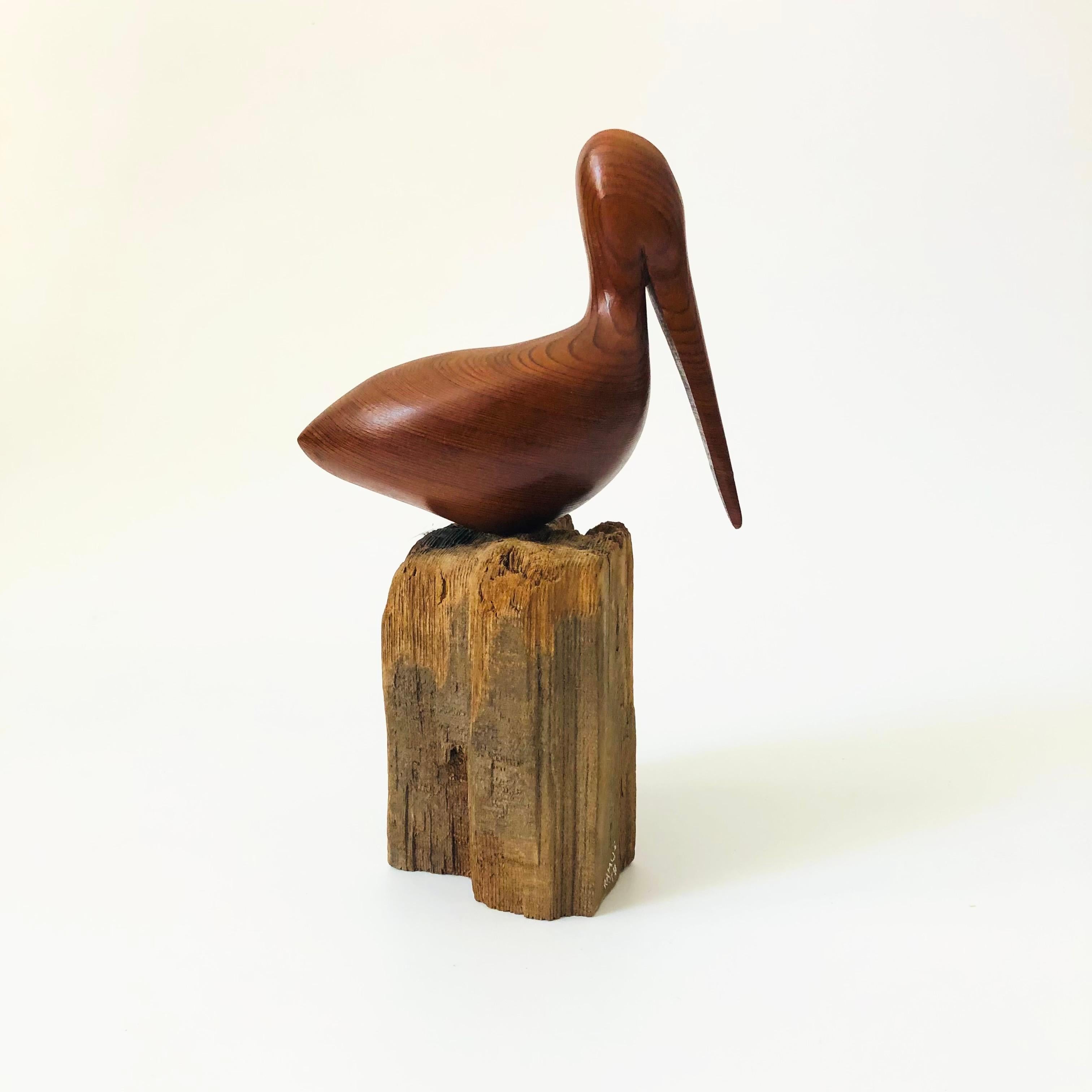 1970s Carved Wood Pelican 1