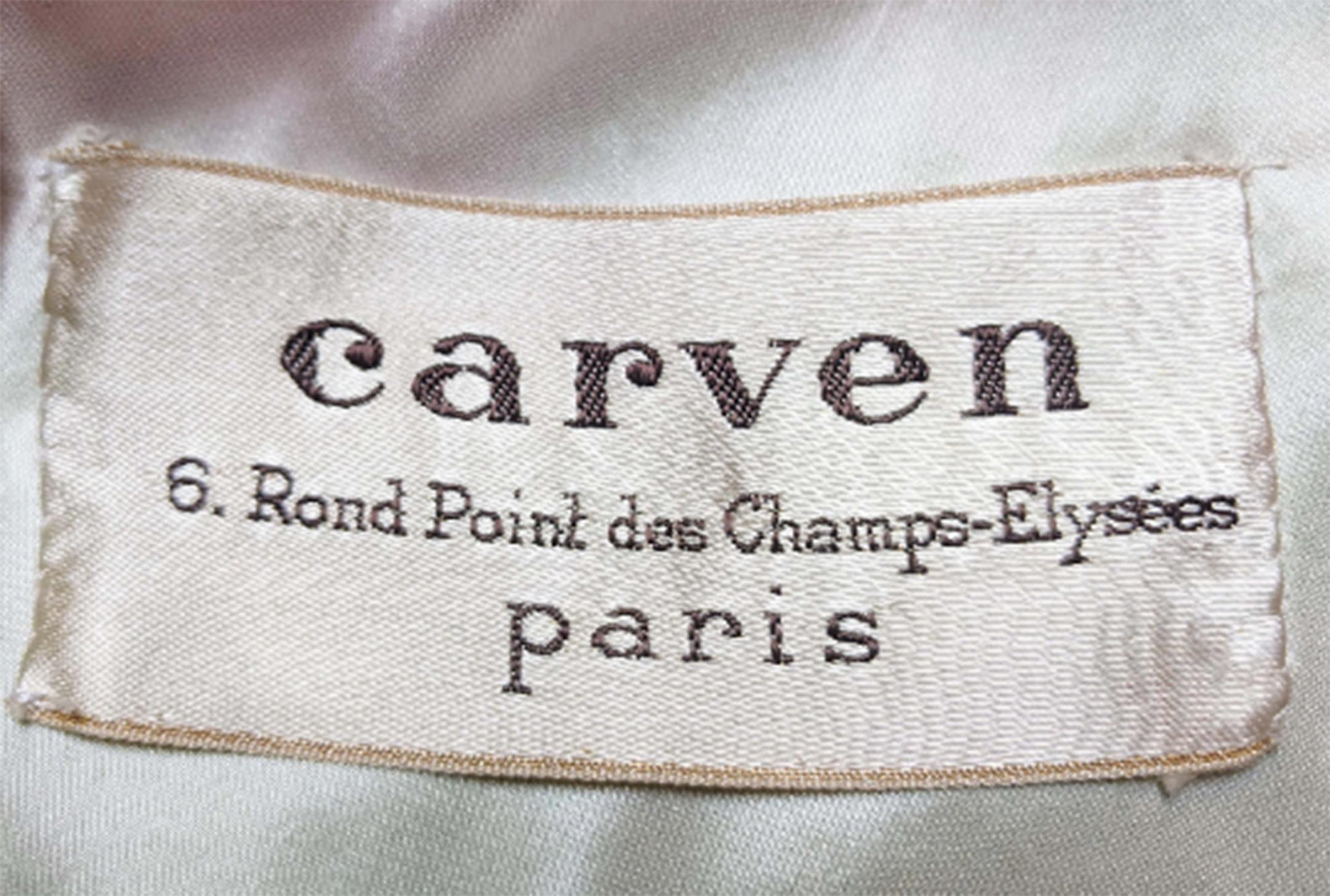 1970 Carven Haute Couture - Robe longue en mousseline imprimée Chevron en vente 1