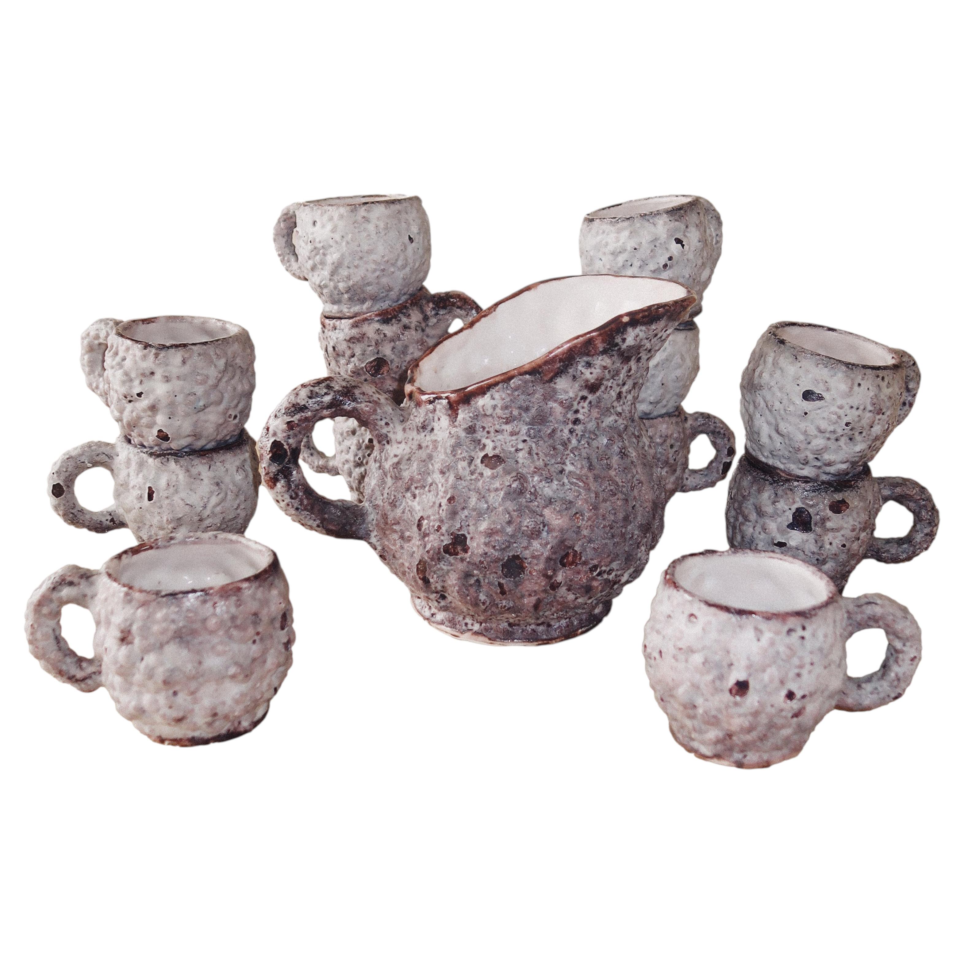 1970s C.A.S. Vietri Fat Lava Ceramic Mug and Pitcher Set, 12 Pieces For Sale