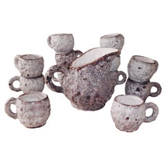 1970s C.A.S. Vietri Fat Lava Ceramic Mug and Pitcher Set, 12 Pieces