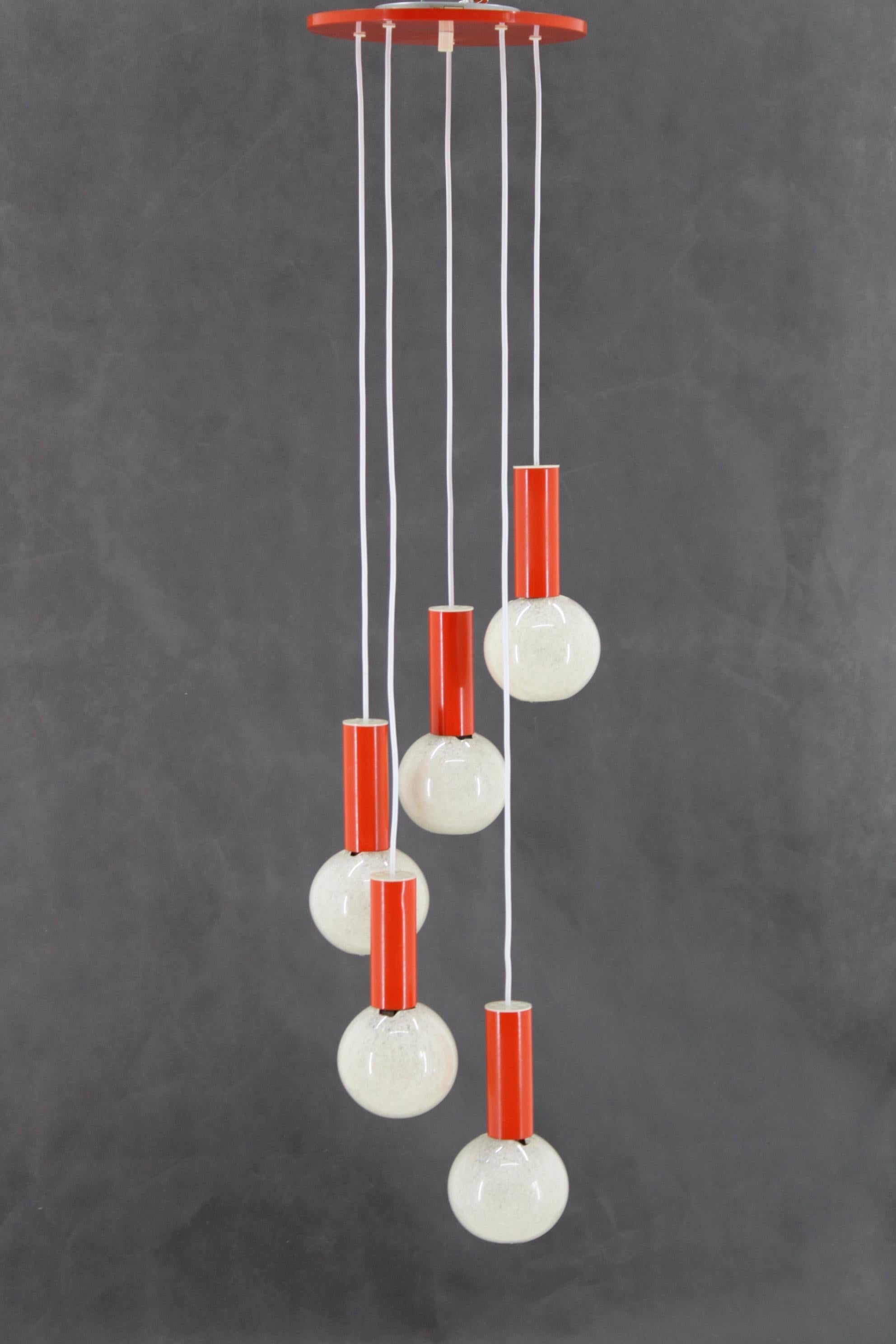 Mid-Century Modern 1970s Cascade Chandelier with Plastic Shades by Pokrok Zilina, Czechoslovakia For Sale
