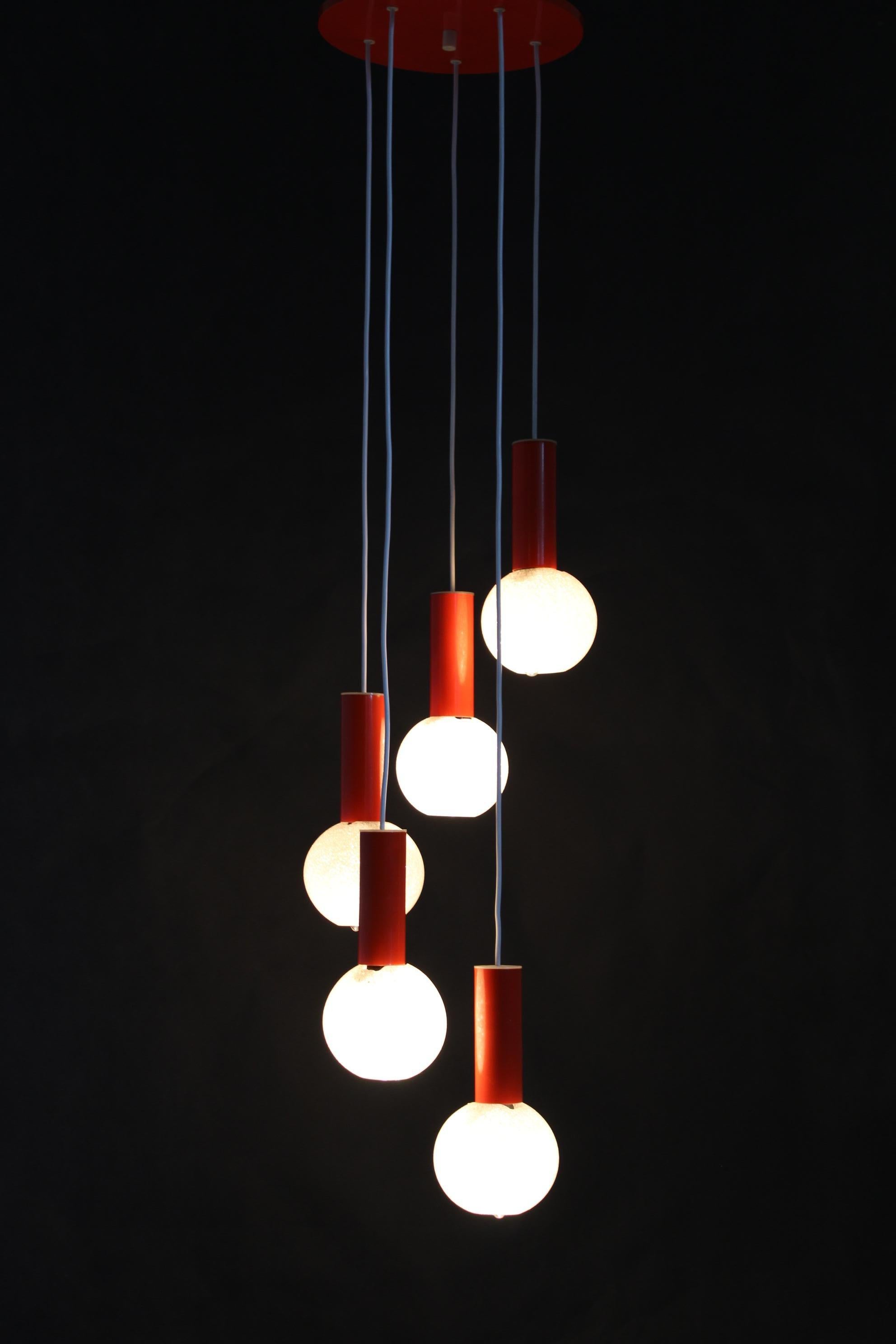 1970s Cascade Chandelier with Plastic Shades by Pokrok Zilina, Czechoslovakia For Sale 3