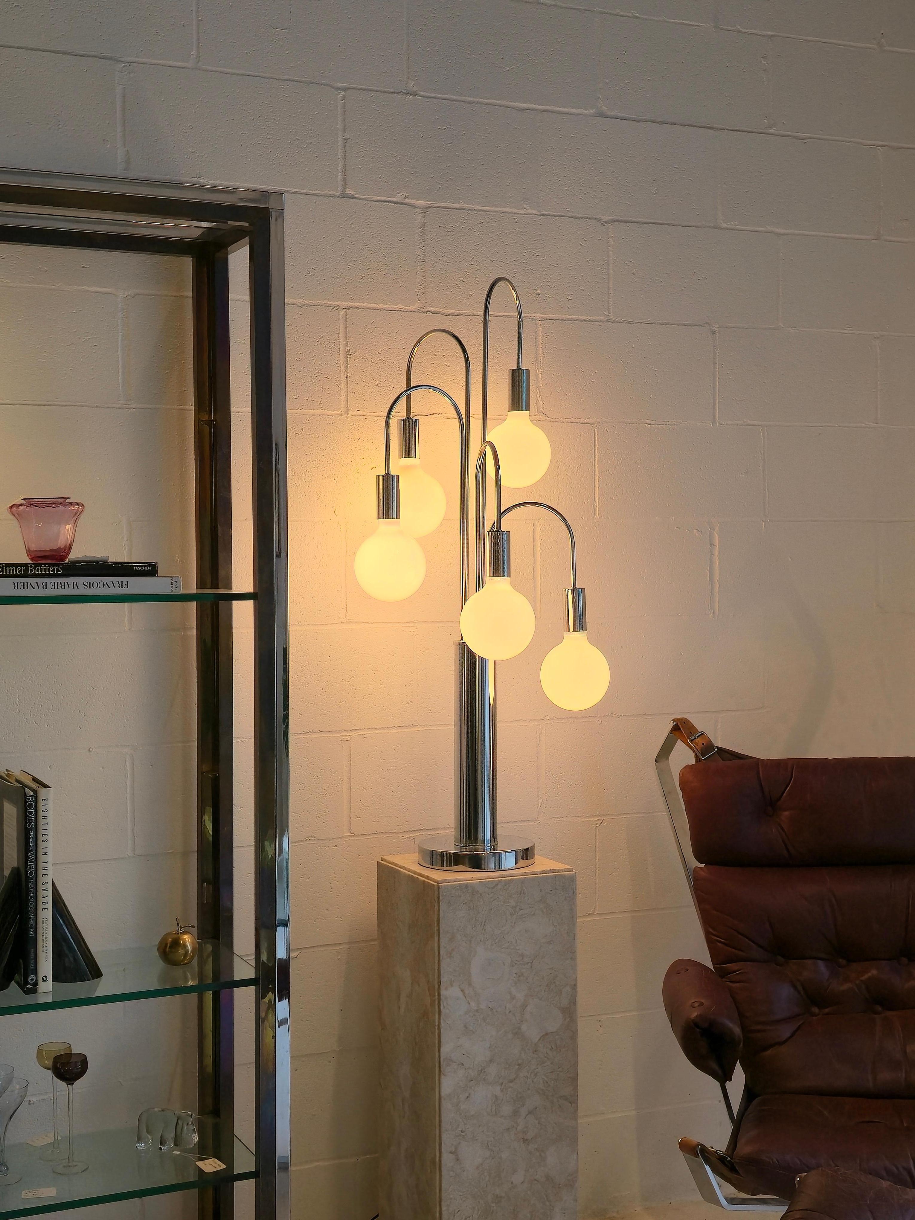 American 1970s Cascading Chrome Waterfall Large Table Lamp For Sale