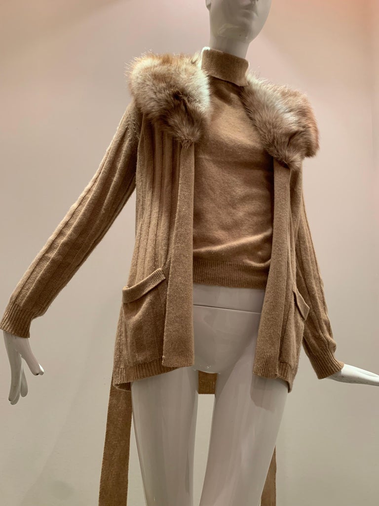 1970s Cashmere Camel-Color Cardigan and Sleeveless Shell ...
