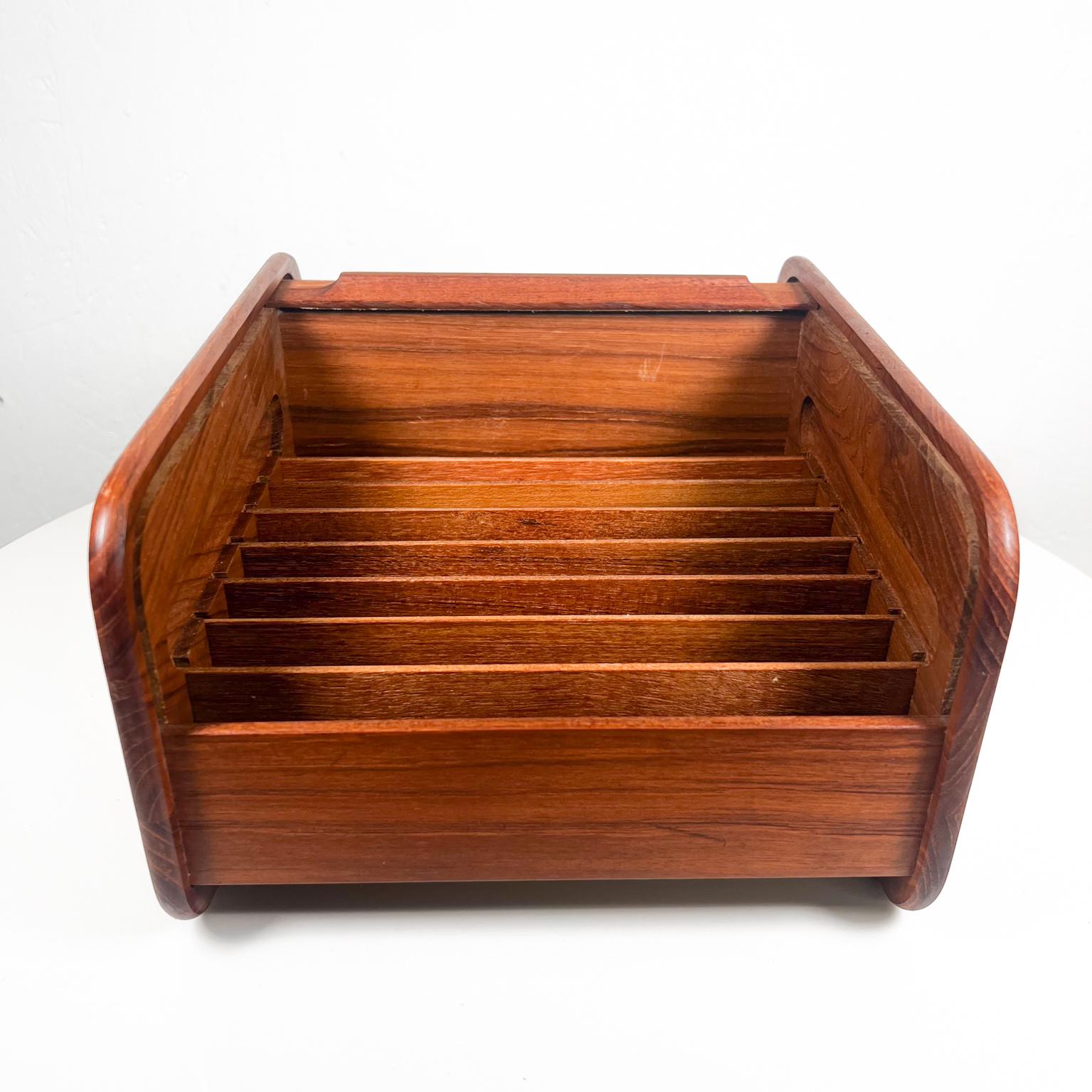 Mid-Century Modern 1970s Cassette Holder in Teak Wood Tambour Door Desk File