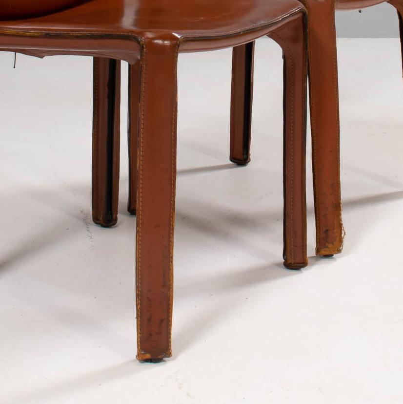 Italian 1970s Cassina 'Cab' Leather Dining Chairs by Mario Bellini Brown, Set of Two
