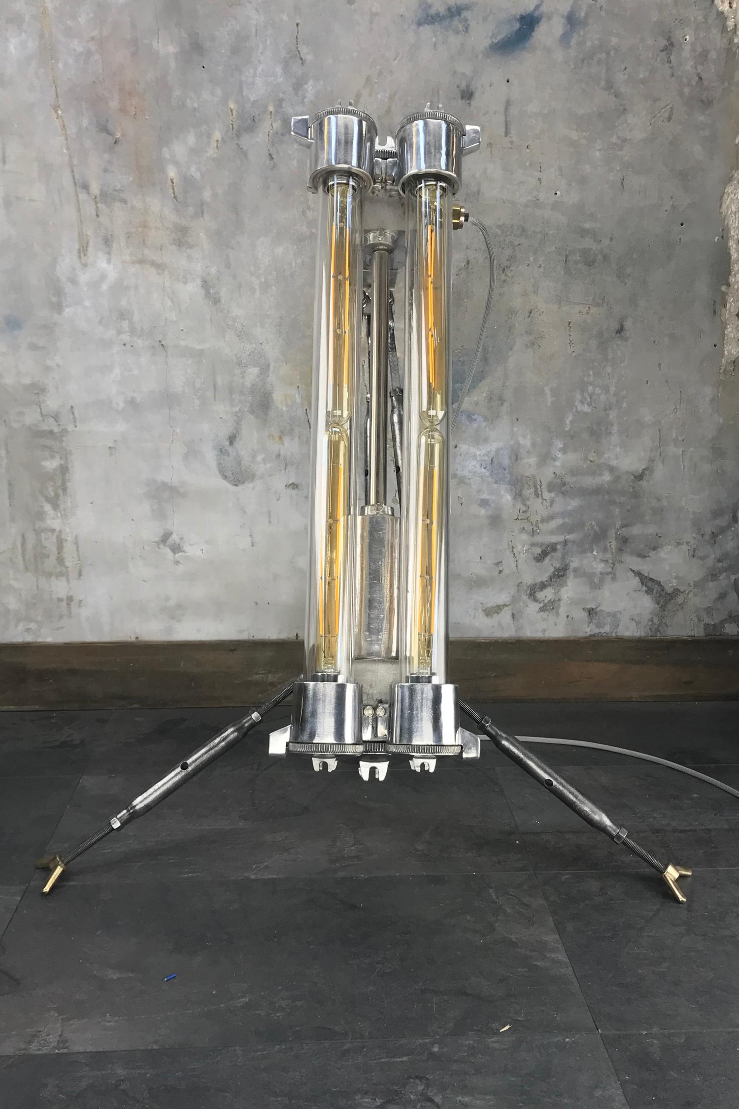 Late 20th Century 1970s Cast Aluminium and Steel Flame Proof Floor Lamp Tripod, Polished For Sale