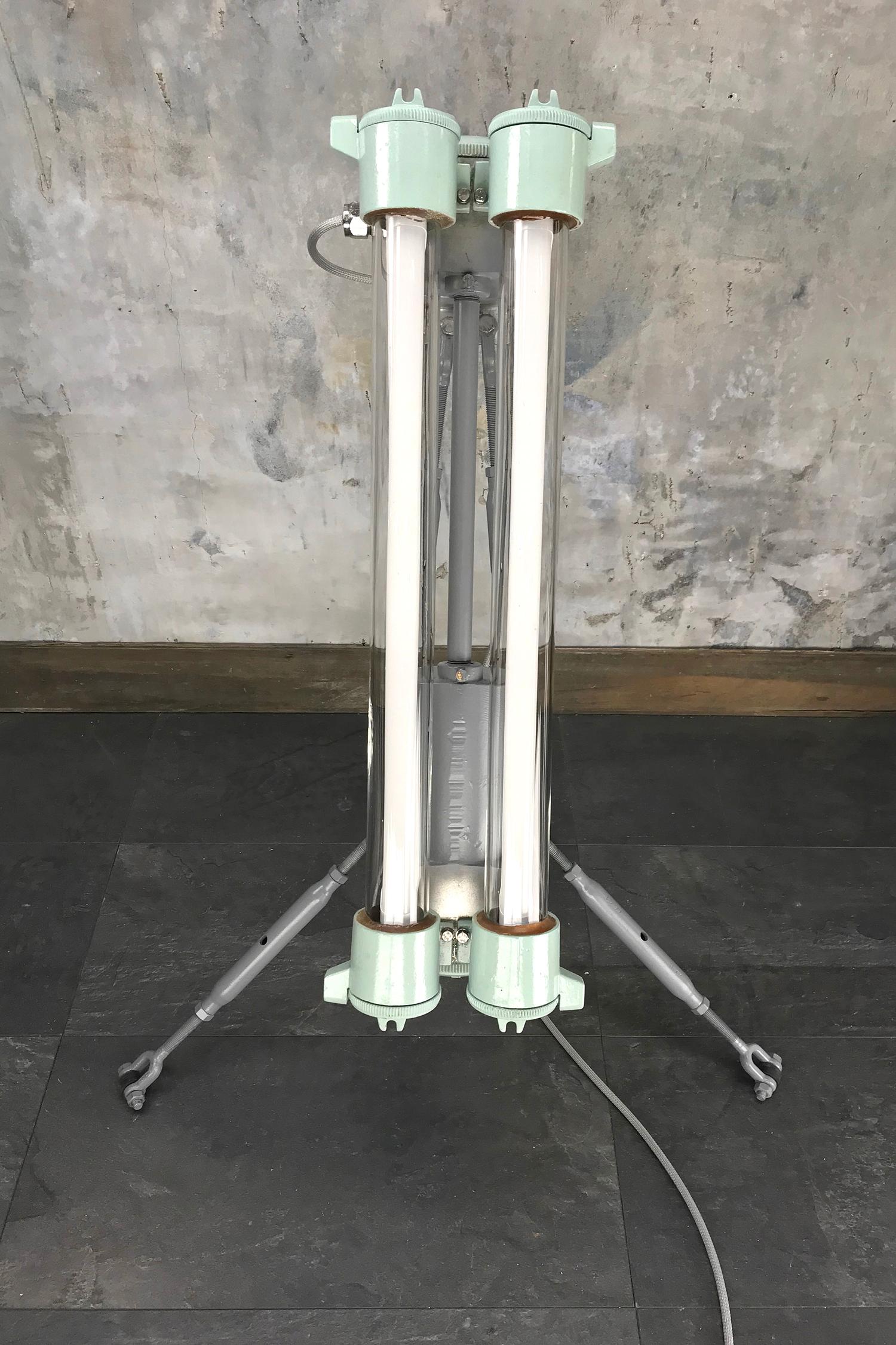 1970s Cast Aluminium & Steel Flame Proof Floor Lamp Tripod - Warm White T8 Led For Sale 3