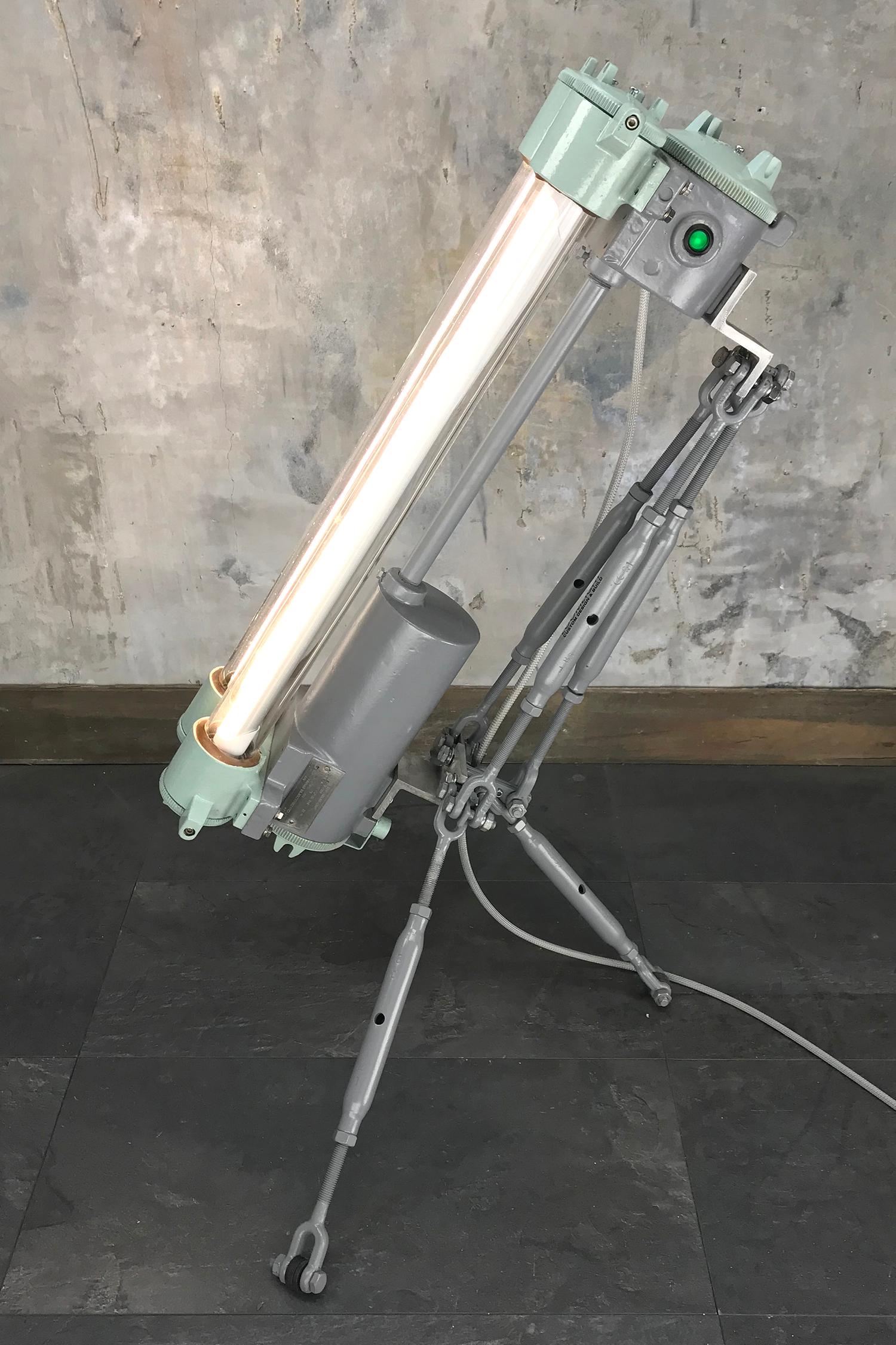 1970s Cast Aluminium & Steel Flame Proof Floor Lamp Tripod - Warm White T8 Led For Sale 7