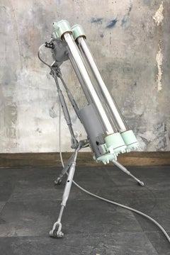 1970s Cast Aluminium & Steel Flame Proof Floor Lamp Tripod - Warm White T8 Led
