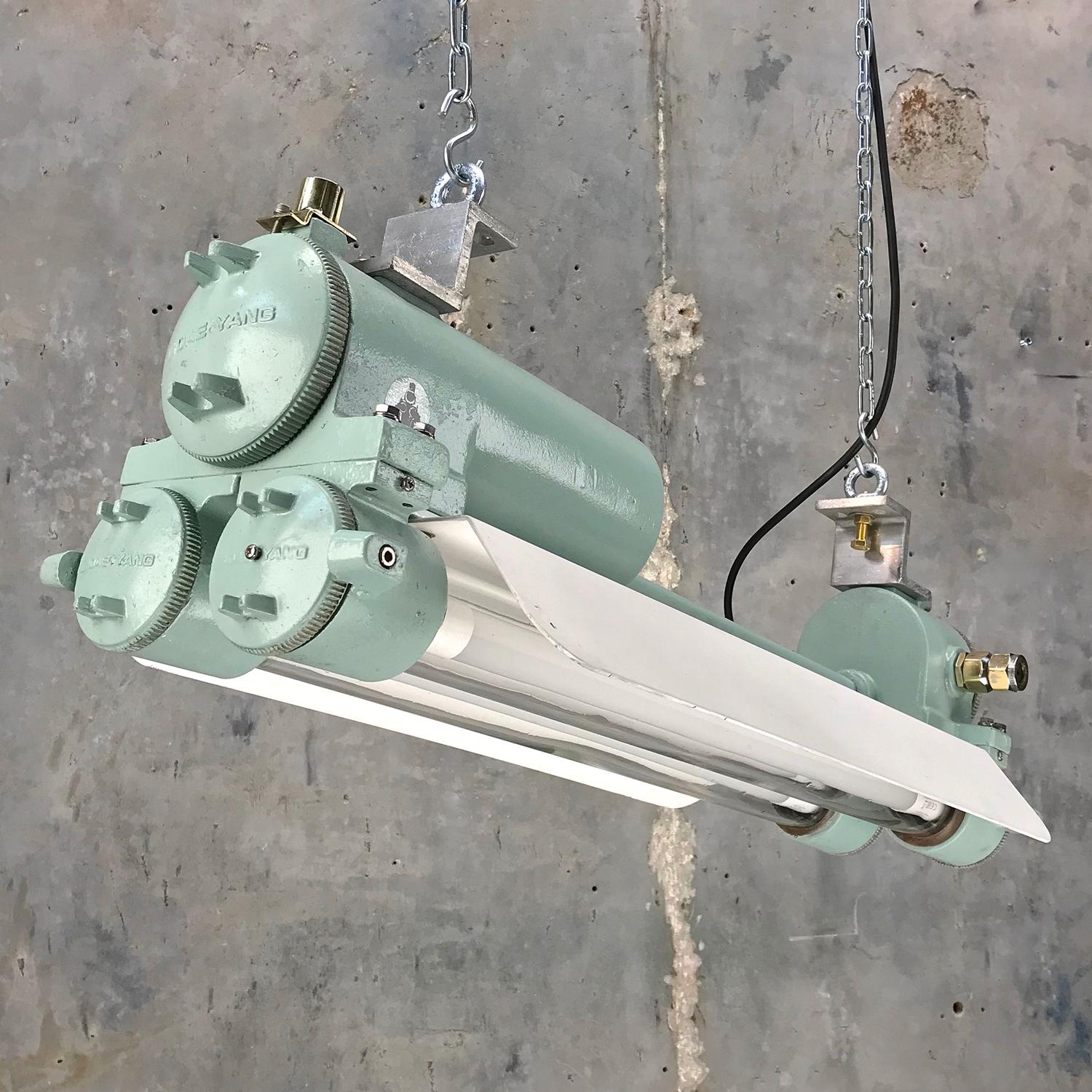 1970s Cast Aluminum, Brass and Glass Industrial Flame Proof LED Strip Light 9